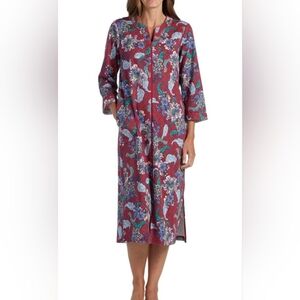 Miss Elaine Relax 3/4 sleeve Zip-up Robe floral print sleep dress size small